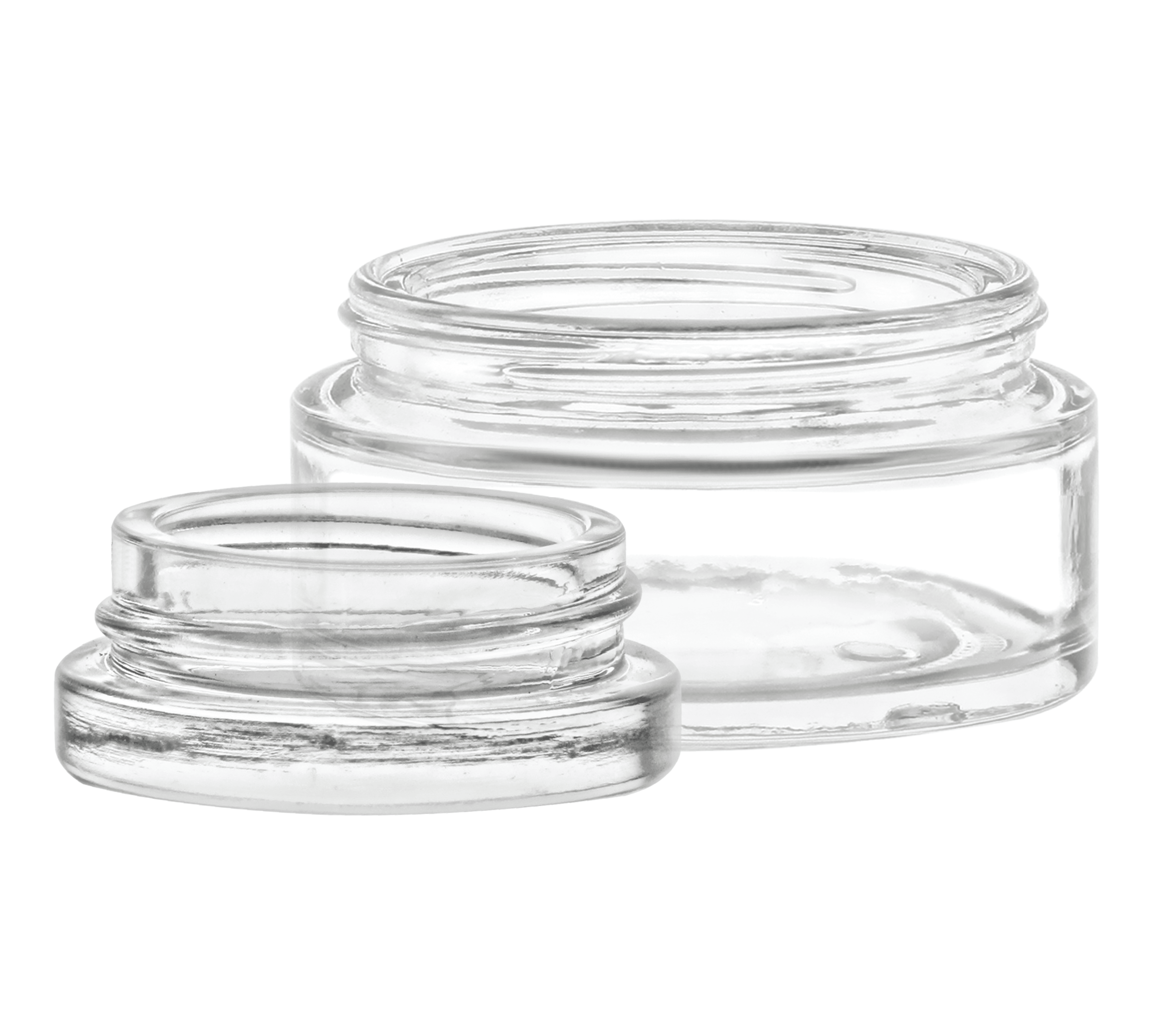 Two cosmetic-style jars side by side. They are low profile jars