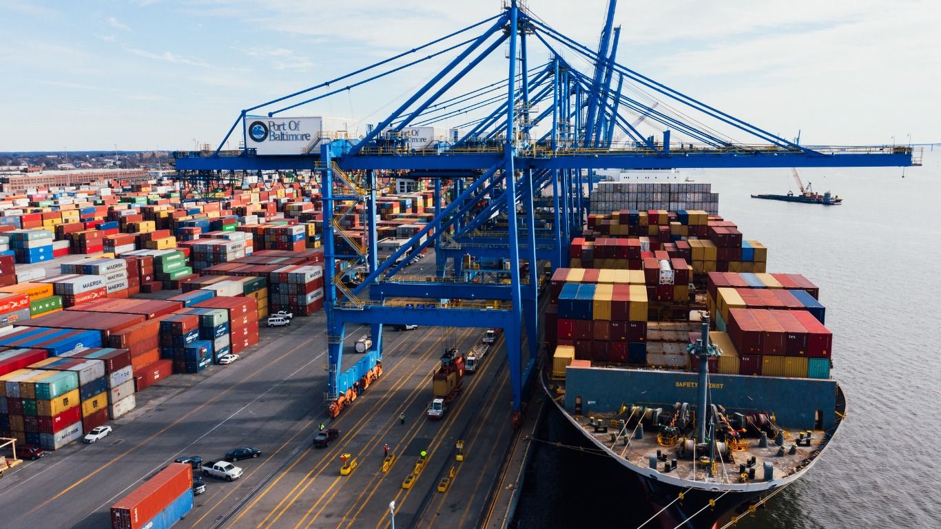freight loading dock with shipping containers