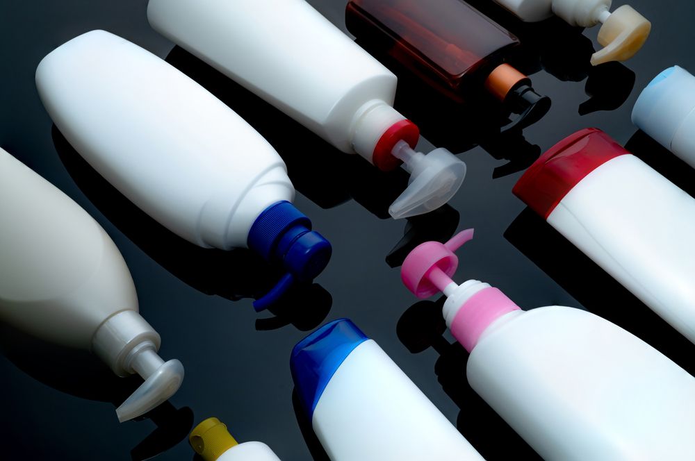 Various lotion pumps and bottles.